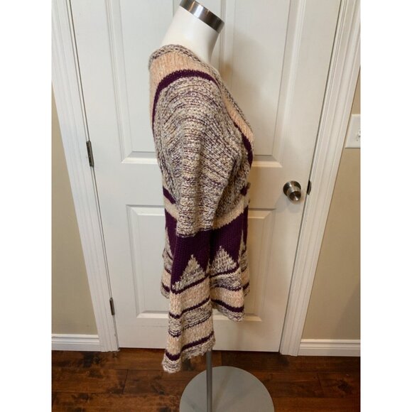 Free People Purple Tan Geometric Knit Cardigan, Size S - Picture 2 of 5